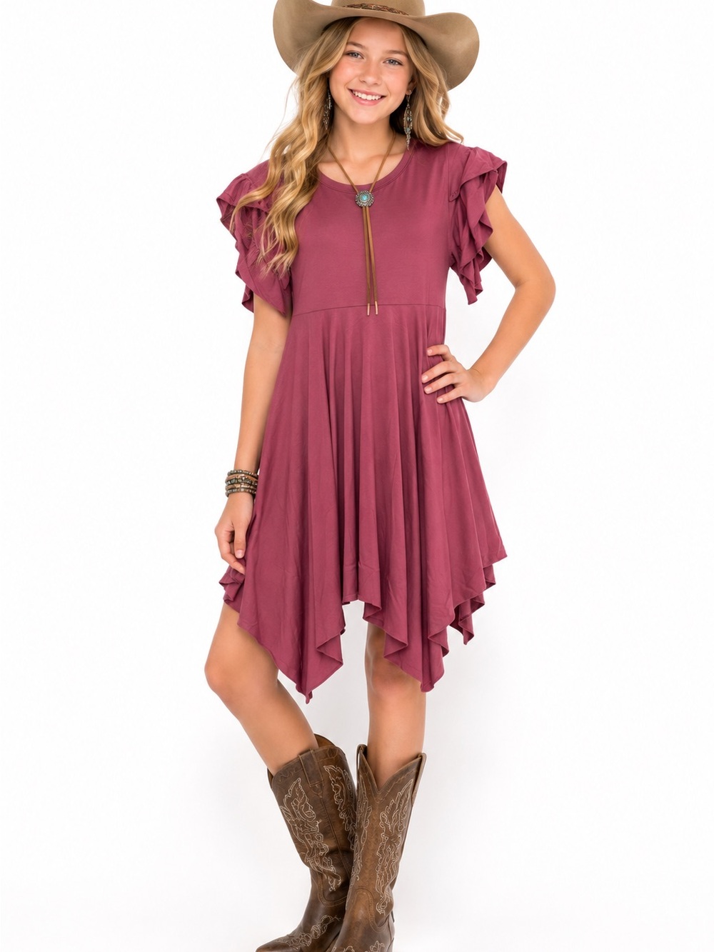 Mia‎ Joy Ruffled Sleeve Swing Dress - Dusty Rose